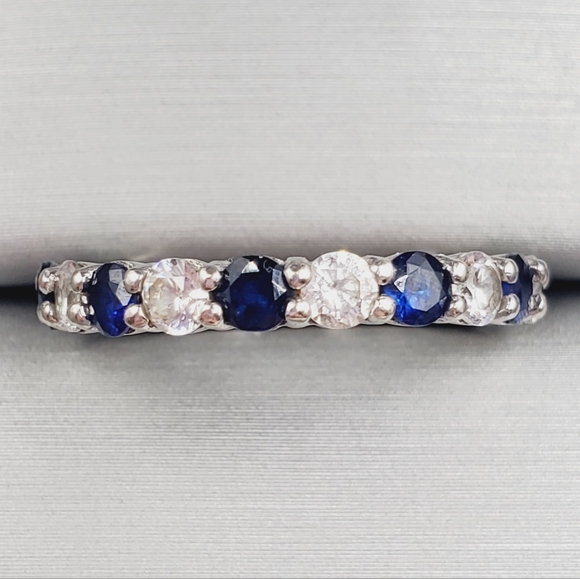 Blue & White Sapphire Ring Eternity Ring 925 Sterling Silver Ring Eternity Band